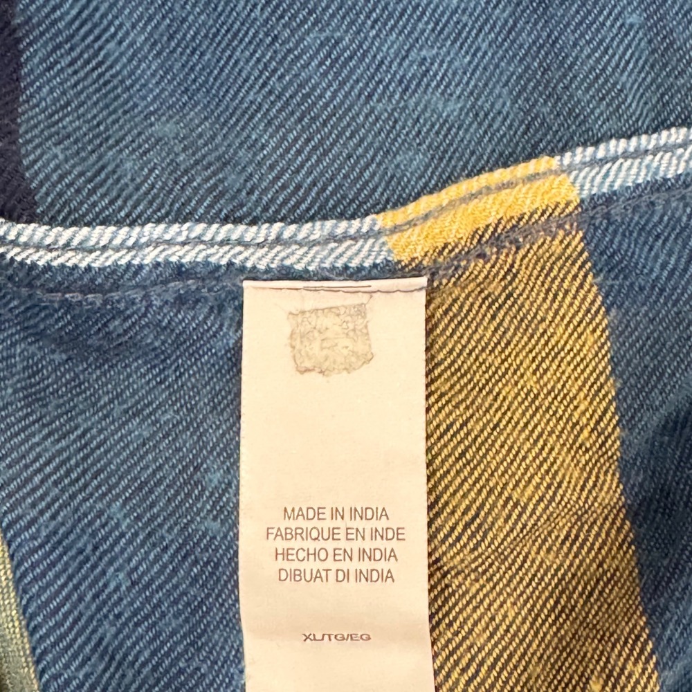 Lucky Brand Button Down Women XL Blue Yellow Plaid Modal Roll Tab Sleeve Flannel - Picture 5 of 11